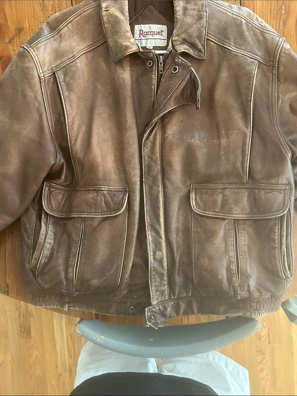 Brown Leather Bomber Jacket - Men's